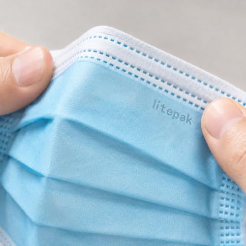 Litepak 500pcs Disposable Face Masks - Blue, Soft 3-Ply with Nose Wire
