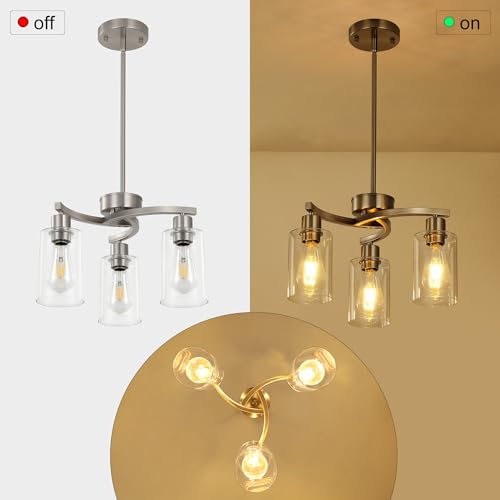 Syltherra 3-Light Brushed Nickel Pendant Light Fixture with Glass Shade - Modern Adjustable Kitchen & Dining Chandelier