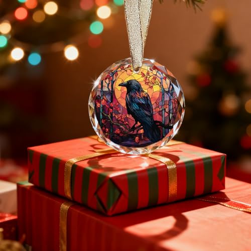 BitKan Gothic Crow Ornament for Christmas Tree (Bird004) – Raven Stained Glass Ceramic Holiday Decoration