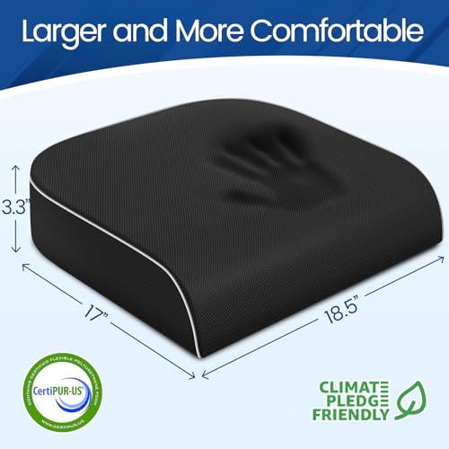 Black X-Large Memory Foam Seat Cushion for Tailbone Pain Relief - Ergonomic Chair Pad