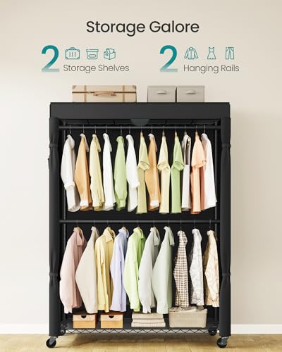 Heavy-Duty Clothes Rack with Fabric Cover - Portable Garment Organizer, 43.3 W