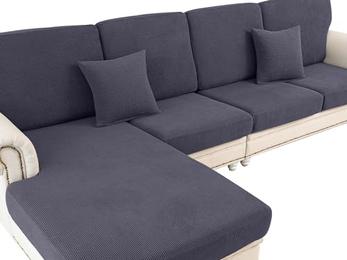 LA MEACK Dark Grey L-Shaped Couch Cushion Covers Set for Sectional Sofa 3 Seater + 1 Chaise, Washable & Stretch Fit