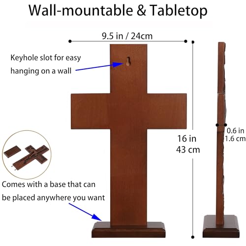 Texphw Wooden Cross Wall Decor - Christian Religious Hanging Art, 15in Retro Design, Ideal for Prayer Room & Christmas Gifts