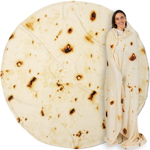PAVILIA Burrito Tortilla Blanket, Double Sided Taco Flour Wrap Novelty Throw for Adult Kid Teen, Realistic Food Blanket, Funny Gag Gift for Birthday, Beige Flour 80in