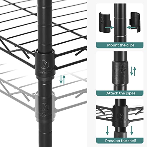 SONGMICS 5-Tier Adjustable Wire Shelving Unit with 8 Hooks, Ink Black