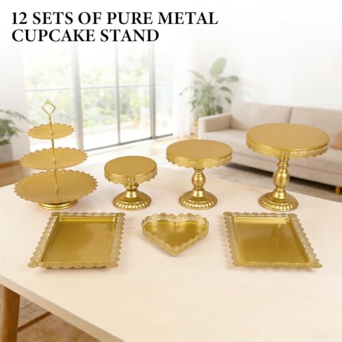 Gold Cake Stand Set - 12 Piece Dessert Display for Weddings & Parties