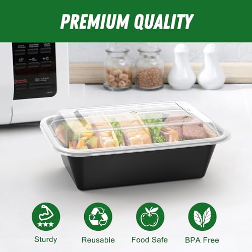 Dealusy 50 Pack 24 oz Reusable Meal Prep Containers with Lids - Leakproof & Dishwasher Safe