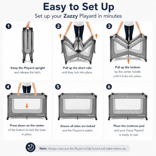 Dream On Me Zazzy Portable Baby Playard with Bassinet - Grey, Travel Carry Bag