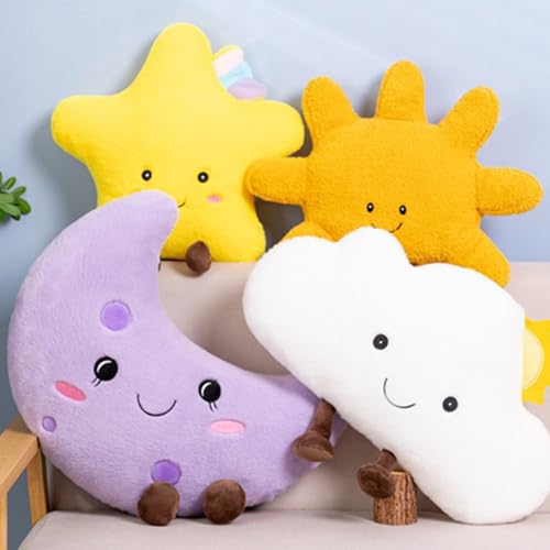 Sun Shaped Plush Pillow,Smiling Fun Filled Sun, Stars, Moon, Cloud Shaped Plush Toys for Home Decoration, as Birthday Gifts for Children and Girls (Clouds)