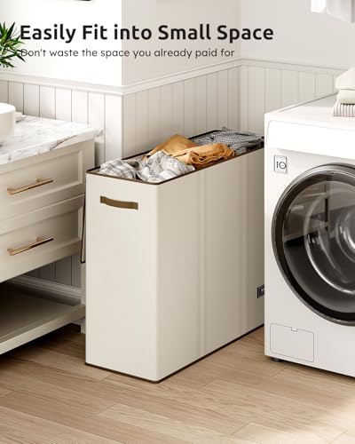 SOLEDI Off-White 180L Large 3-Section Laundry Hamper with Removable Mesh Bags