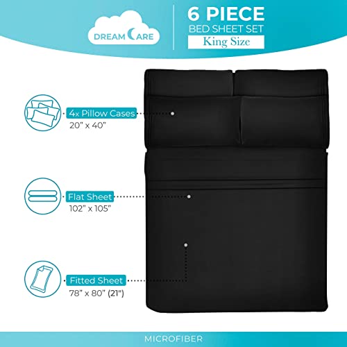 DREAMCARE King Size Cooling Microfiber Sheets Set - Extra Deep Pocket Black
