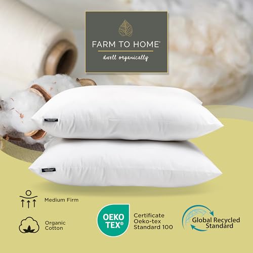 King Size Organic Cotton Cover Bed Pillows Set of 2 - All-Night Support & Breathable Comfort