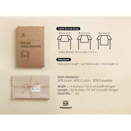 Vitalizart Table Runner 14 x 36 Inches Long Tan Cotton Linen Table Runners for Rustic Home Decorations Dining Room Wedding Decor Reception Bridal Shower Thanksgiving Christmas