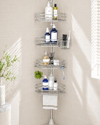 SEIRIONE Rustproof Corner Shower Caddy Tension Pole for Bathroom