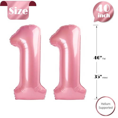 Pearlescent Pink Number 11 Balloons 40 inch, 11 Number Balloons, 11th Birthday Decorations for Girls 11 Year Old Pastel Pink Party Supplies