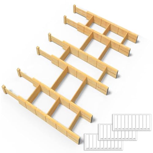 SpaceAid Bamboo Drawer Dividers 17-22 Inch Expandable Kitchen Organizer with Labels