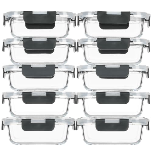 Glass Meal Prep Containers 13oz - 10 Pack with Airtight Lids, BPA-Free Borosilicate