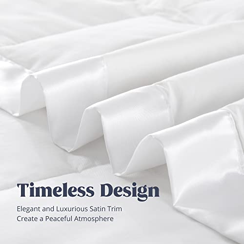PureDown Queen Size Lightweight Down Blanket with Satin Trim - White (90"x90")