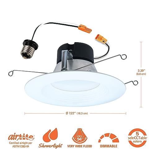 6-Pack Recessed LED Light Trim - 5 CCT Dimmable 750lm for 5/6 Inch Can Lights