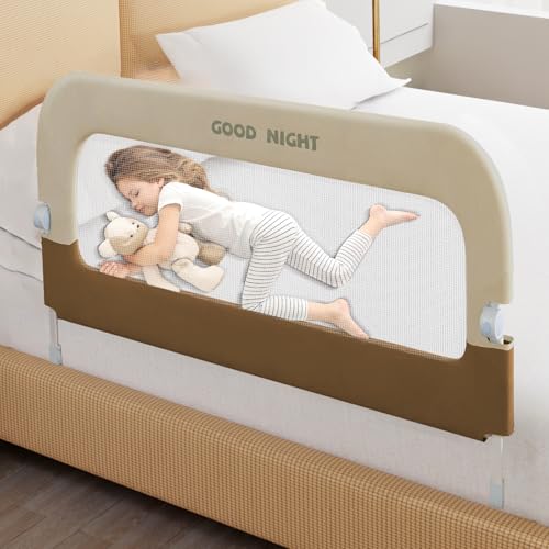 Deeteck Beige 32-Inch Toddler Bed Rail for Baby Safety, Foldable & Adjustable