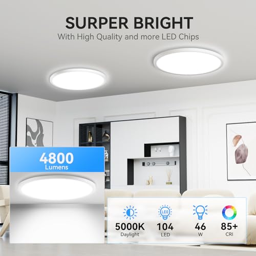 WKONCLDY 4 Pack 16-inch LED Ceiling Lights 4700lm 5000K White Slim Flush Mount