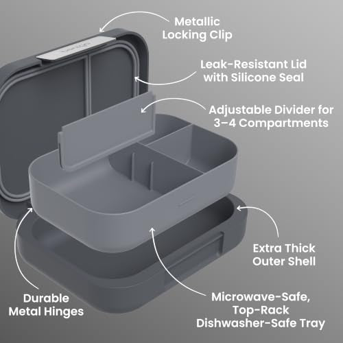 Bentgo Modern Adult Bento Lunch Box Dark Gray with 3-4 Compartments