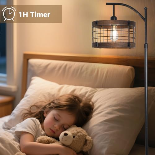 Arc Floor Lamp with Remote & Dimmable LED Bulb - Rustic Industrial Tall Lamp for Living Room & Bedroom