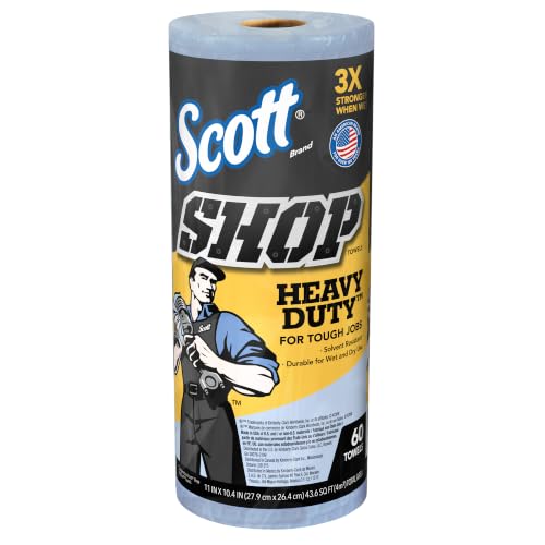 Heavy Duty Shop Towels - Absorbs Oil & Grease, 60 Towels per Roll, 12 Rolls/Case - Towels