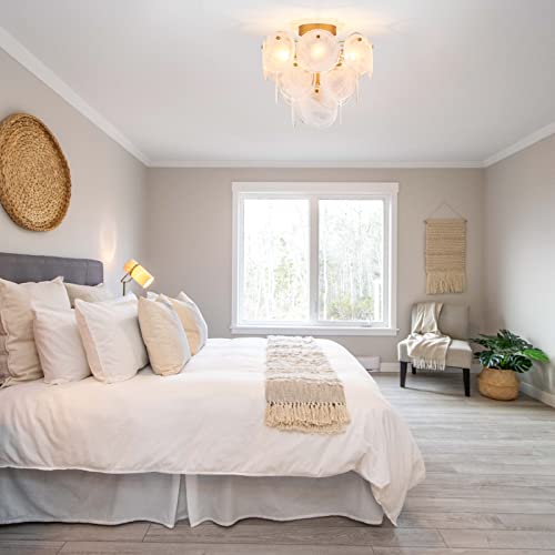 Gold Modern Flush Mount Glass Ceiling Light - 4-Light Vintage Chandelier for Bedroom Hallway