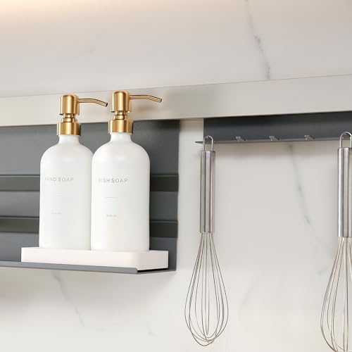 Prus Waso Gold Soap Dispenser Set with White Bottle & Gold Pump - Modern Kitchen Decor