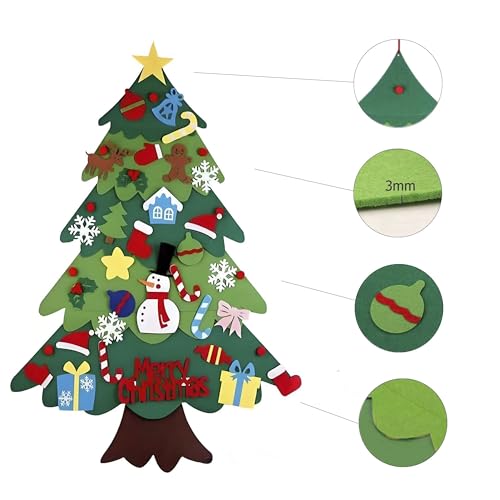 DIY Felt Christmas Tree 3.2 ft with 32 Ornaments for Kids – Reusable Wall Decorations