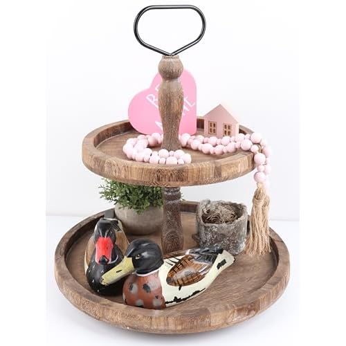 Valentine's Day Wood Bead Garland with Tassels, Farmhouse Rustic Decor Prayer Beads Boho Tassel Garland Decorative Beads for Home Decor (Pink)