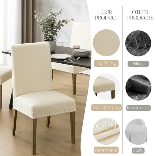 Waterproof Dining Room Chair Covers Set of 6 - Large Diamond-Beige Stretchable Protective Cover for Chairs
