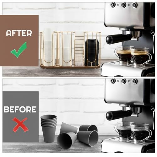 Coffee Cup Dispenser Organizer with Wooden Base - 4 Compartments, Color 2