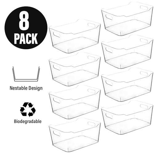 8 Extra Large Plastic Storage Bins for Kitchen Pantry & Home Organization