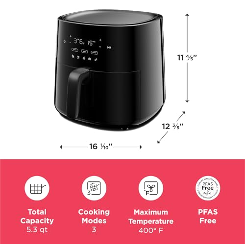 3-in-1 Air Fryer 5.3 QT Capacity - Digital Display, 3 Cooking Modes, Presets - Black