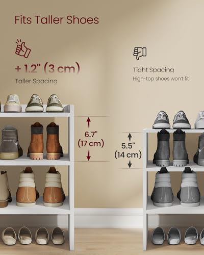 VASAGLE 3-Tier Shoe Rack for Closet, Stackable Organizer Shelf