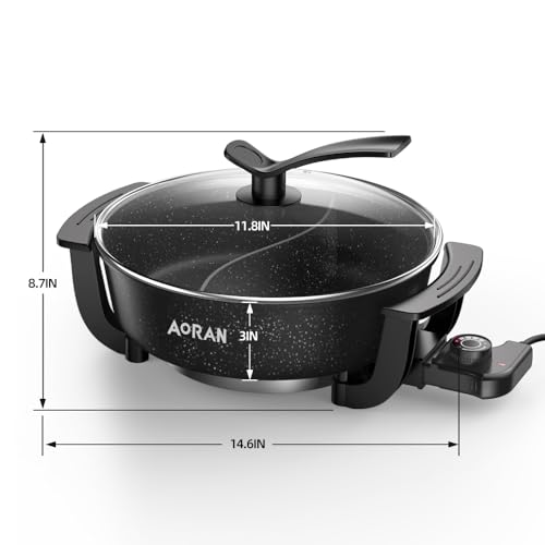 AORAN 6.4 Quart Electric Hot Pot with Divider, Non-Stick Smokeless Cooking Set