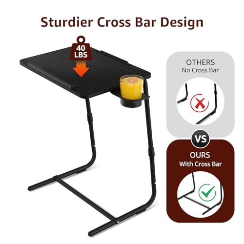 NUTIKAS Black 2-Piece Folding Adjustable TV Trays with Cup Holders