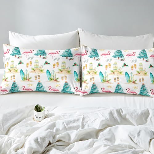 Pink & Green Twin Microfiber Fitted Sheet Set - 4 Piece Summer Beach Bedding