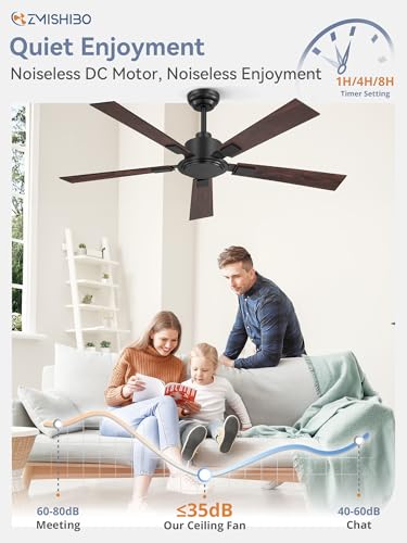ZMISHIBO 52 Inch Black Ceiling Fan No Light with Remote, 6-Speed Reversible DC Motor