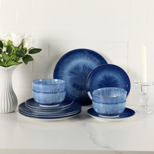 Ceramic Dinnerware Set for 4 - 12 Pieces Blue Service for Kitchen
