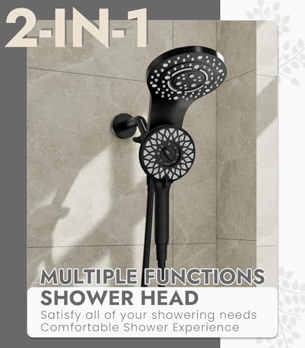 Matte Black 13-Function Dual Rain Shower Head with Handheld & 72-Inch Hose - 2-in-1 Magnetic Shower Set