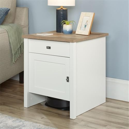 Sauder Homeplus Robot Vacuum Storage Side Table - Soft White, Low Profile