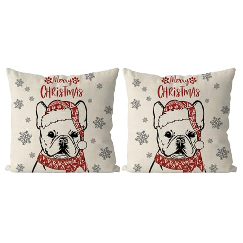 French Bulldog Christmas Pillow Covers 18x18 Inch Set of 2 Holiday Decor