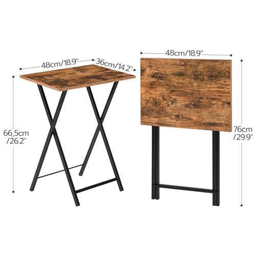 HOOBRO Rustic Brown & Black Folding TV Tray Tables Set of 2 - Space Saving Side Tables for Couch & Small Spaces