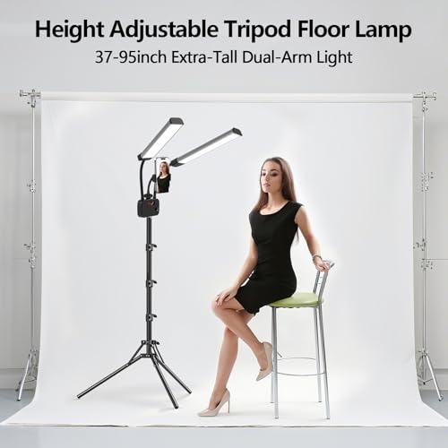 Selfie Light with 75'' Tripod Stand, Dimmable 3 Color LED Dual Arms