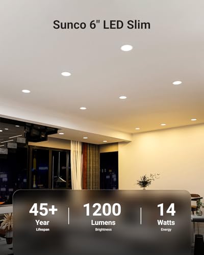 Sunco 6-Inch Canless Ultra-Slim LED Recessed Light - Dimmable 14W-100W, 6K Variation