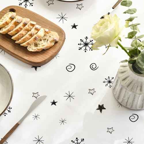 Horaldaily Christmas Tablecloth 60¡¿60 Inch Round, Christmas Trees Buffalo Plaid Black Washable Table Cover for Party Picnic Dinner Decor