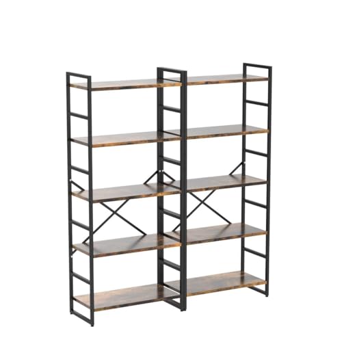 Shintenchi 2 Pieces 5 Tiers Bookshelf, Classically Tall Bookcase